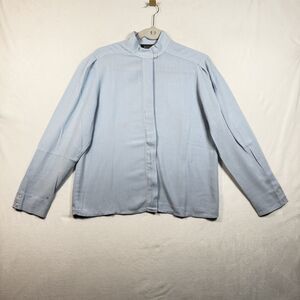Vintage Simone Alexander Patty Woodard Blue Hidden Button Blouse Mock Collar